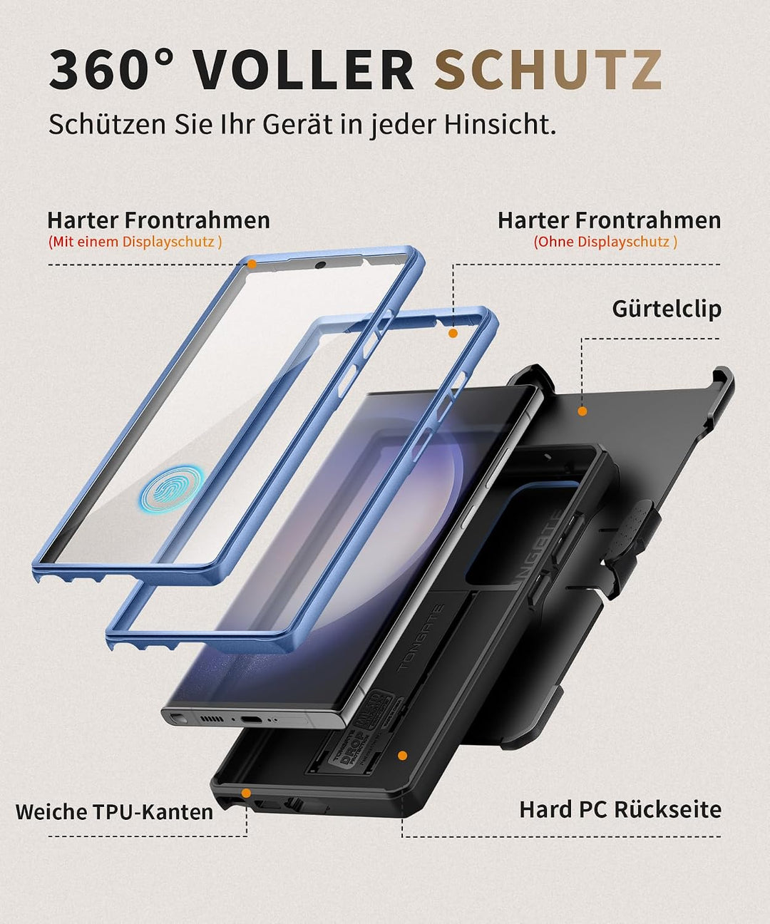 Tongate für Samsung Galaxy S23 Ultra Hülle, [Schiebekamera-Abdeckung &amp; Bildschirmschutz] [2 vordere