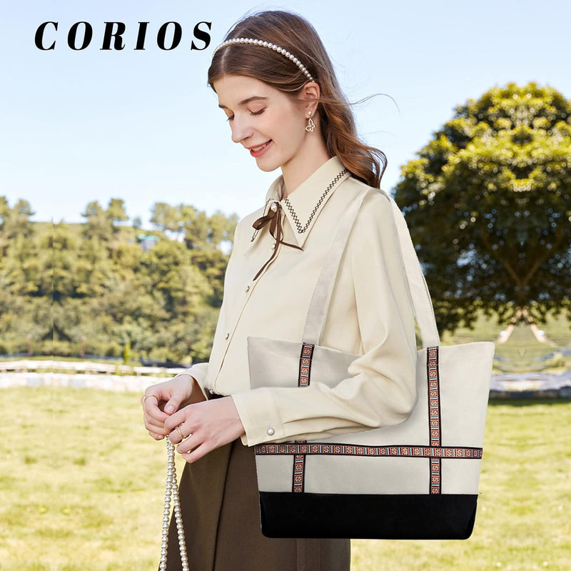 CORIOS Damen Henkeltaschen Canvas Tote Beutel Multifunktionale Henkeltasche Grosse Kapazität Schulte