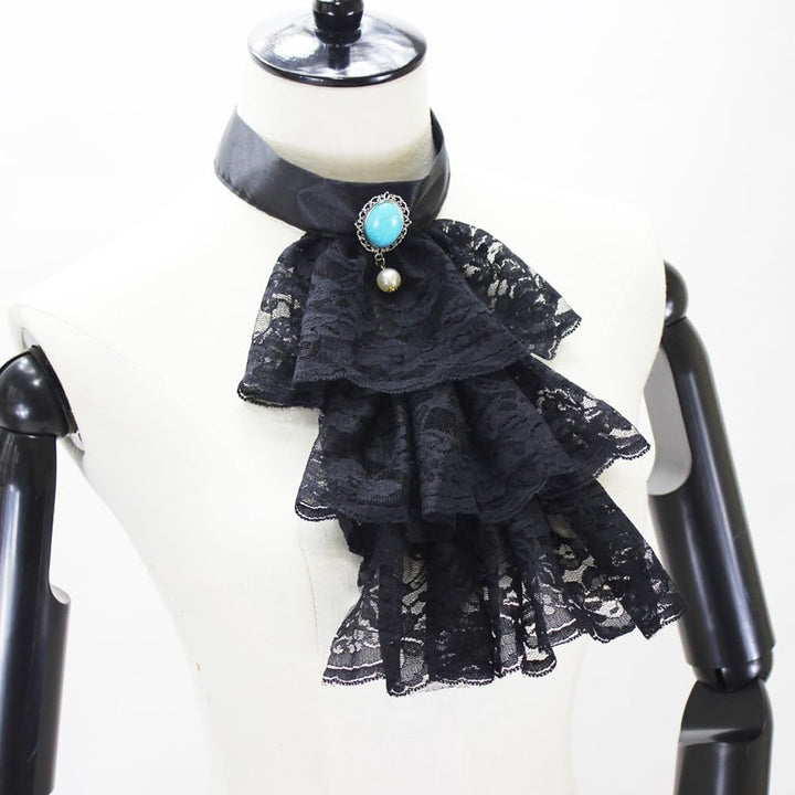 Elegtiskas Detachable Dickey Collar Victorian Lace Jabot Neck Ruff Collar Fake Collar S-M 245black,