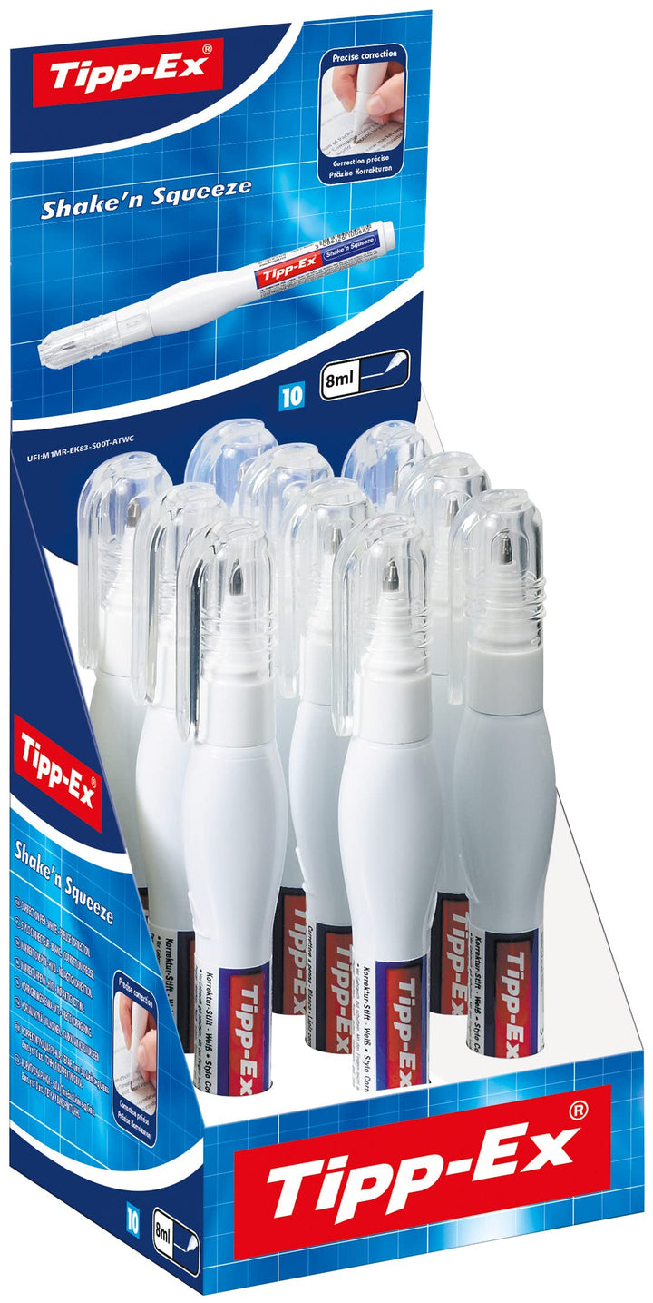 Tipp-Ex Korrekturstift Shake´n Squeeze, mit Metallspitze, 10x8 ml, Ideal für das Büro, das Home Offi