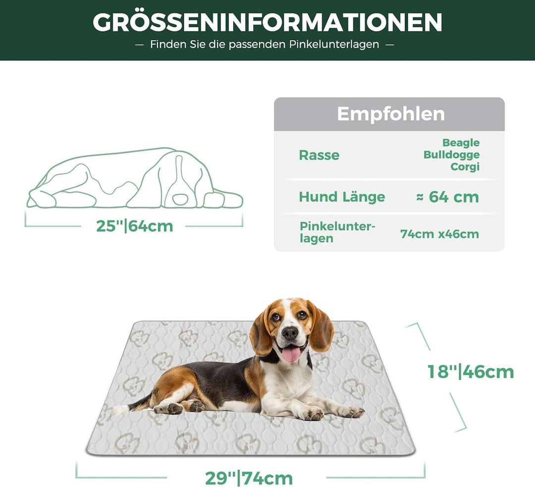 FXW Waschbare Hundeunterlage, 74 x 46 cm, Khaki, 2 Stück | Stark saugfähig, Maschinenwaschbar, Rutsc