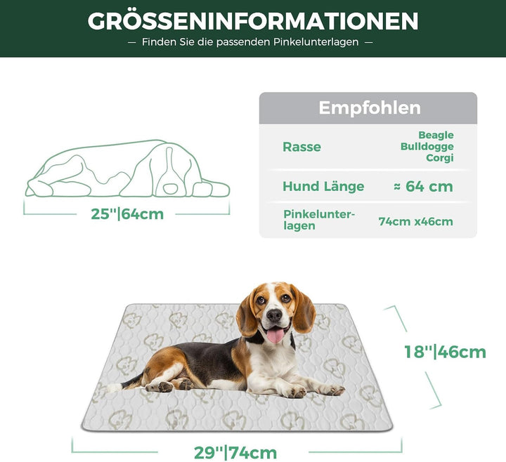 FXW Waschbare Hundeunterlage, 74 x 46 cm, Khaki, 2 Stück | Stark saugfähig, Maschinenwaschbar, Rutsc