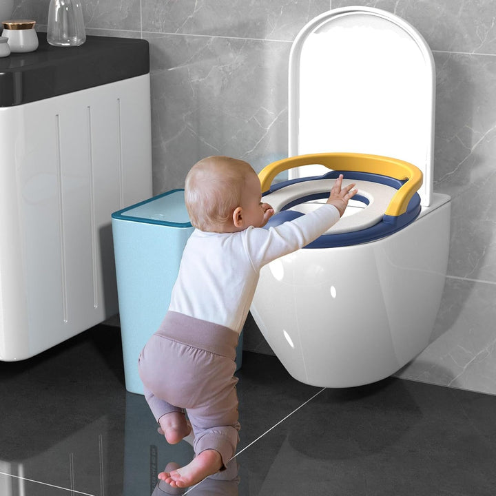 Toilettensitz Kinder mit Griffen und weicher Unterlage, Toilettenaufsatz Toilettensitzaufsatz für Ju