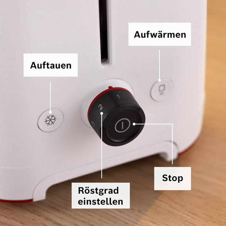 Bosch Kompakt Toaster MyMoment TAT3M121, entnehmbarer klappbarer Brötchenaufsatz, mit Auftaufunktion