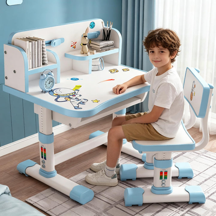 Kinderschreibtisch Set mit Bücherständer, Schüler-Schreibtisch und Stuhl, Kinderschule, Studiertisch