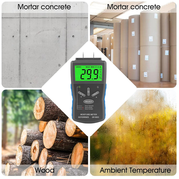 Feuchtigkeitsmessgerät,Pin Typ Digital Holzfeuchtemessgerät,GR-883C Handfeuchtesensor mit 3 farbigen