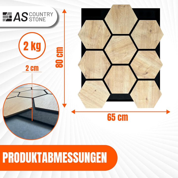 AS Country Stone® Akustikpaneele Holz | 4x Stück - 80cm x 65cm | echtes Holz | Effektive Schalldämmu