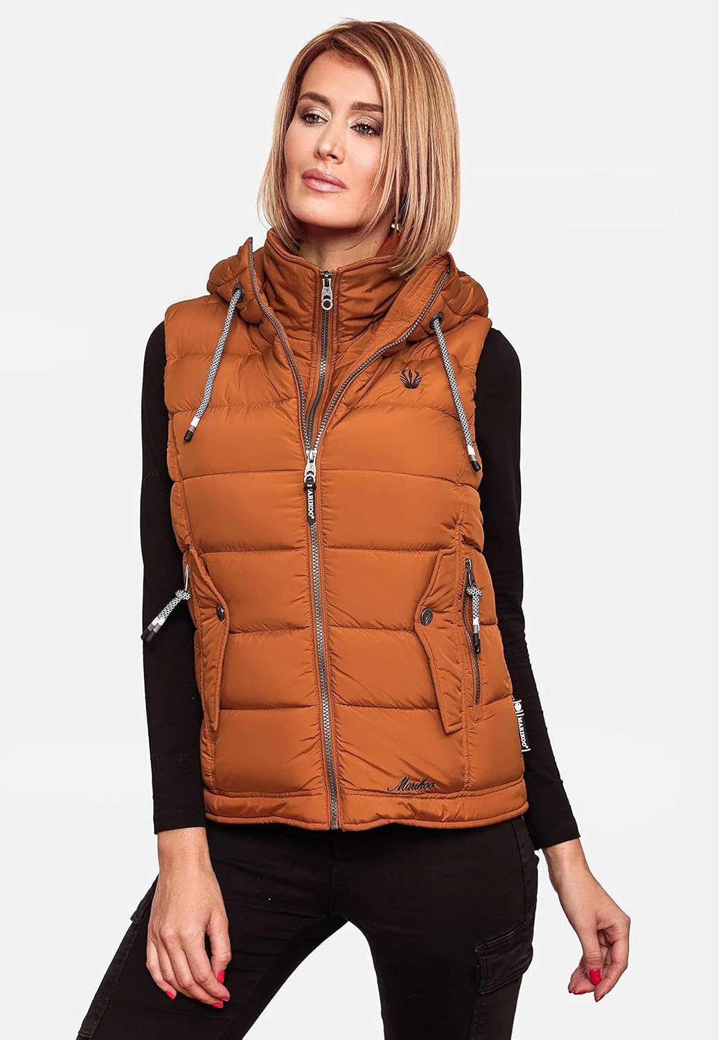 MARIKOO Damen leichte Übergangsweste Steppweste mit Kapuze Taisaa XS-3XL XS Rusty Cinnamon, XS Rusty