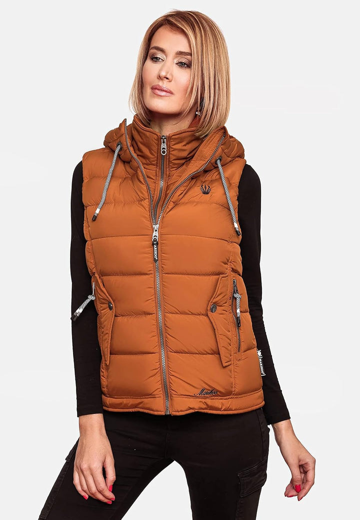 MARIKOO Damen leichte Übergangsweste Steppweste mit Kapuze Taisaa XS-3XL XS Rusty Cinnamon, XS Rusty