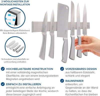 Joeji's Kitchen Messerleiste Magnetische 40cm - Selbstklebend mit 3M oder Schrauben - Edelstahl - Wa