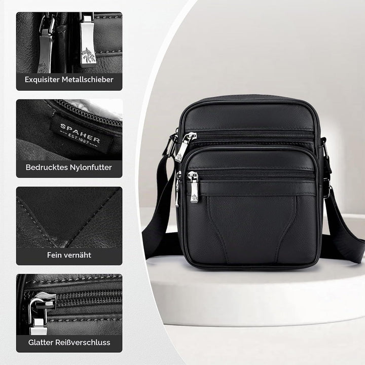 SPAHER Umhängetasche Herren Klein, Schultertasche Leder Vintage Braun Herrentasche zum Umhängen Cros