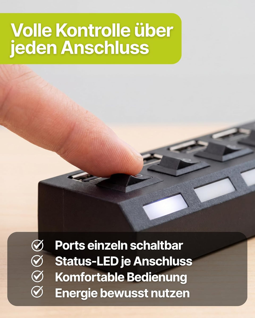 SCHWAIGER UH4 013 USB Hub USB-Verteiler Leiste 4-Fach USB 2.0A HighSpeed 480 Mbit/s Steckerleiste LE