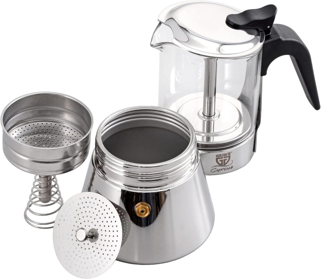 GRÄWE Espressokocher mit Glaskanne, für Induktion und alle Herdarten geeignet, spülmaschinengeeignet