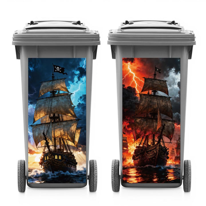 ANATTASOUL Mülleimer Aufkleber, 2 Blätter Mülltonnen Aufkleber 38×82cm Sturm Piratenschiff Selbstkle
