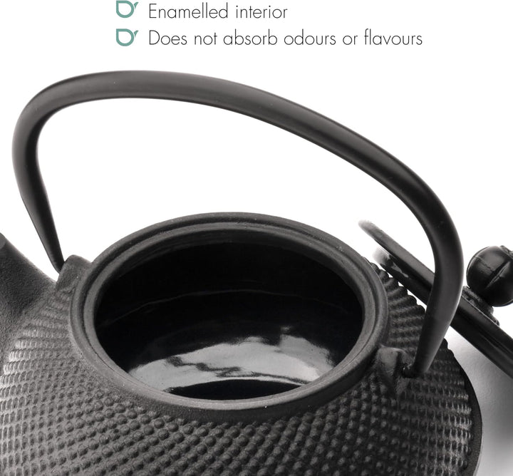 Bredemeijer Schwarze gusseiserne Teekanne 0.8 Liter Jang mit Edelstahlfilter