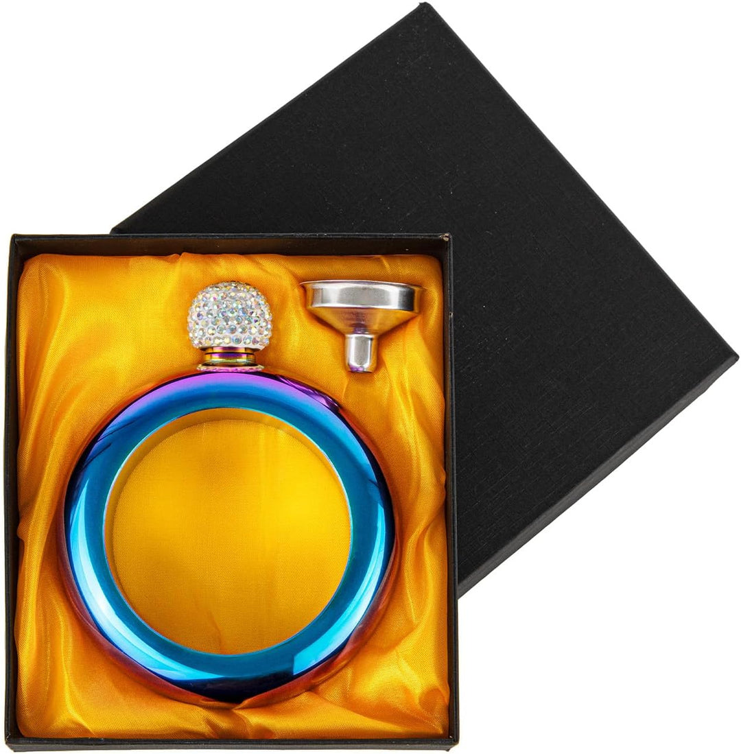 TOPTIE 3,5 Oz Armreif Flachmann Edelstahl, Kristalldeckel Armband Flachmann mit Trichter, Geschenkbo