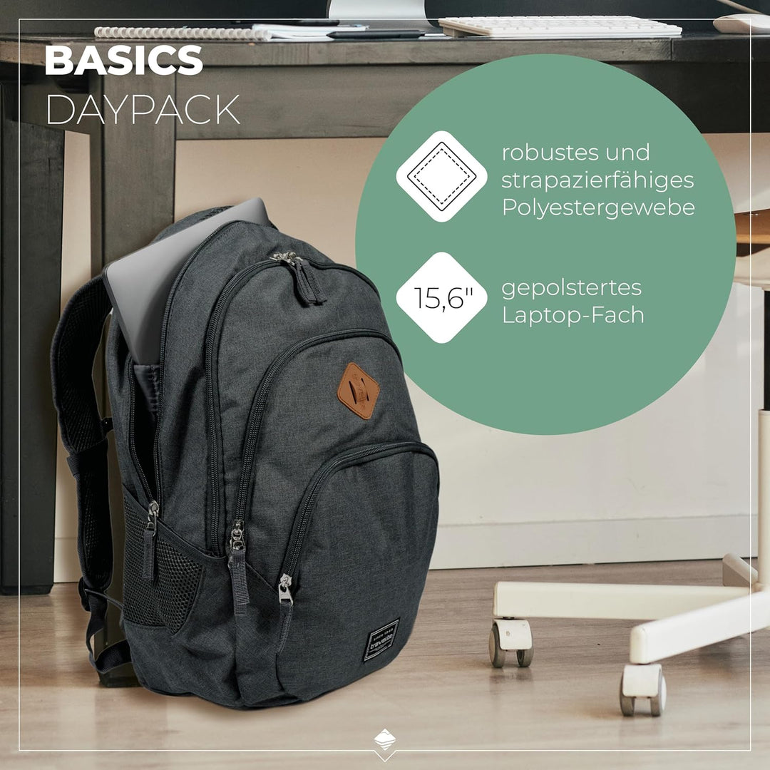 Travelite BASICS Rucksack aus wasserfestem Material, Schulrucksack & Rucksack Handgepäck mit Laptop