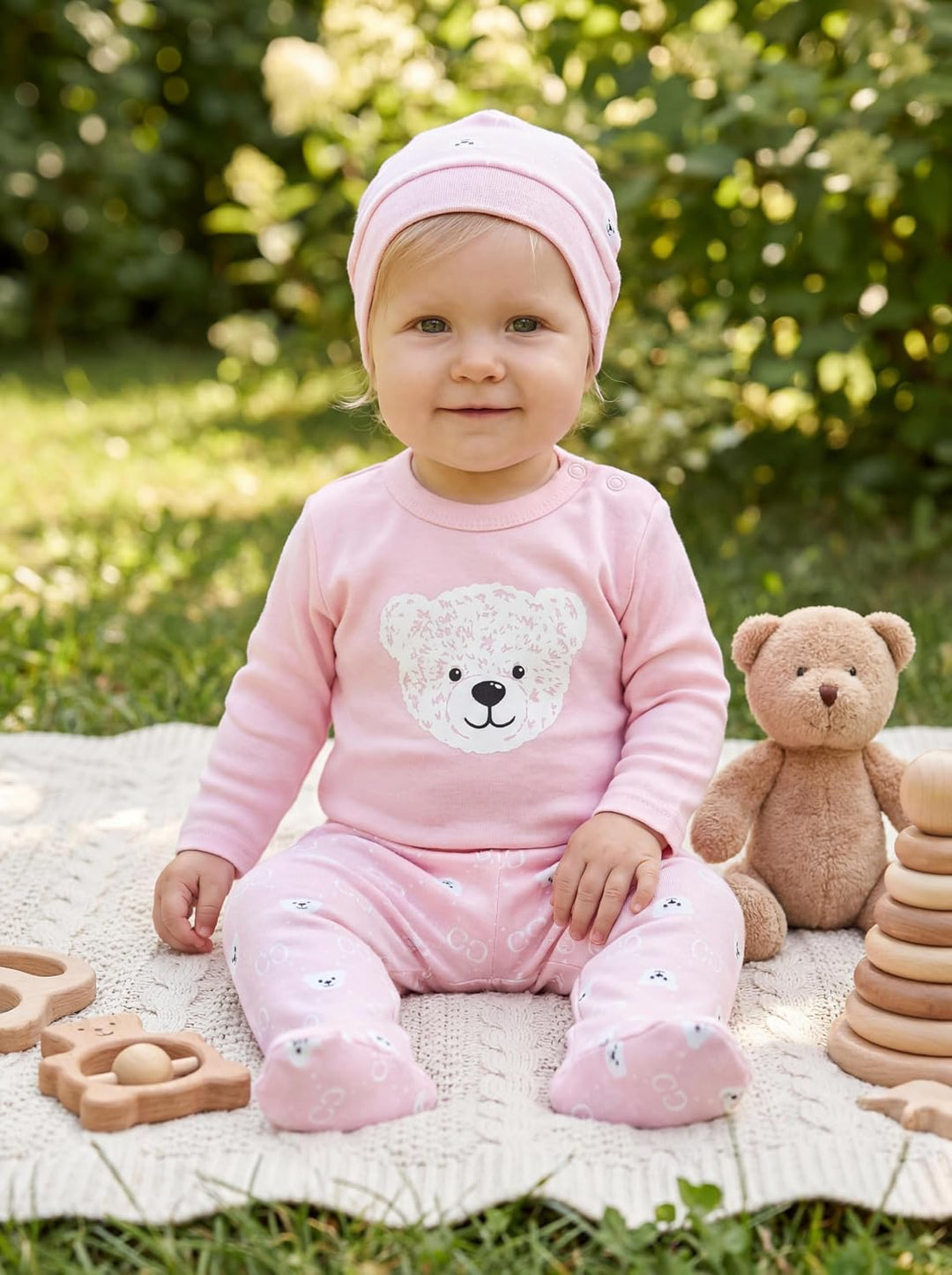 TupTam Baby Mädchen Jungen Bekleidungsset Langarmbody Hose Mütze mit Aufdruck Spruch 3 teilig 56 Bär