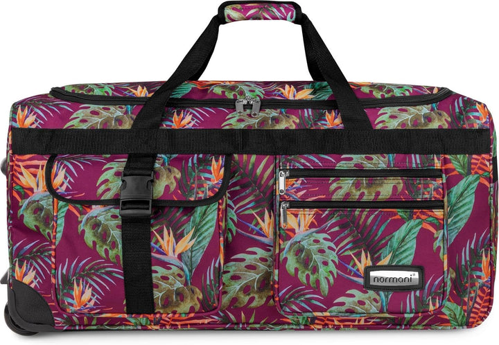 normani Reisetasche XXL Trolly mit Rollen Jumbo Travel Bag aus robustem Material Monstera / 80 Liter