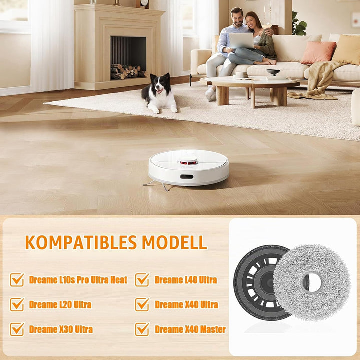4 Wischtücher mit 2 Ersatzhalterung Zubehör für Dreame L20 Ultra/L10s Ultra Gen2/L10s Pro Ultra Heat