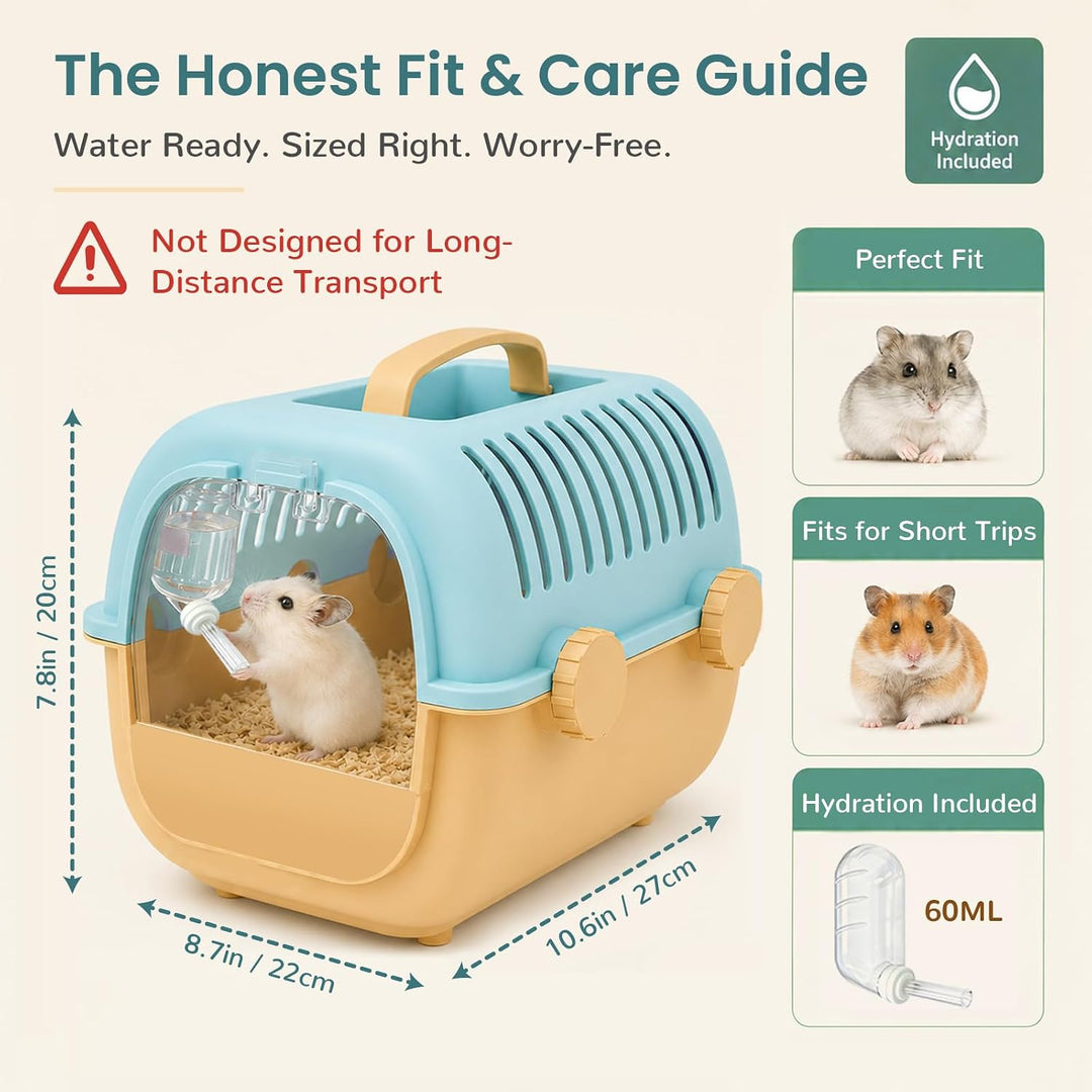 Tragbarer Zwerghamster Hamster Transportbox mit Wasserflasche,27x22x20cm | ABS Kleintier Transportbo