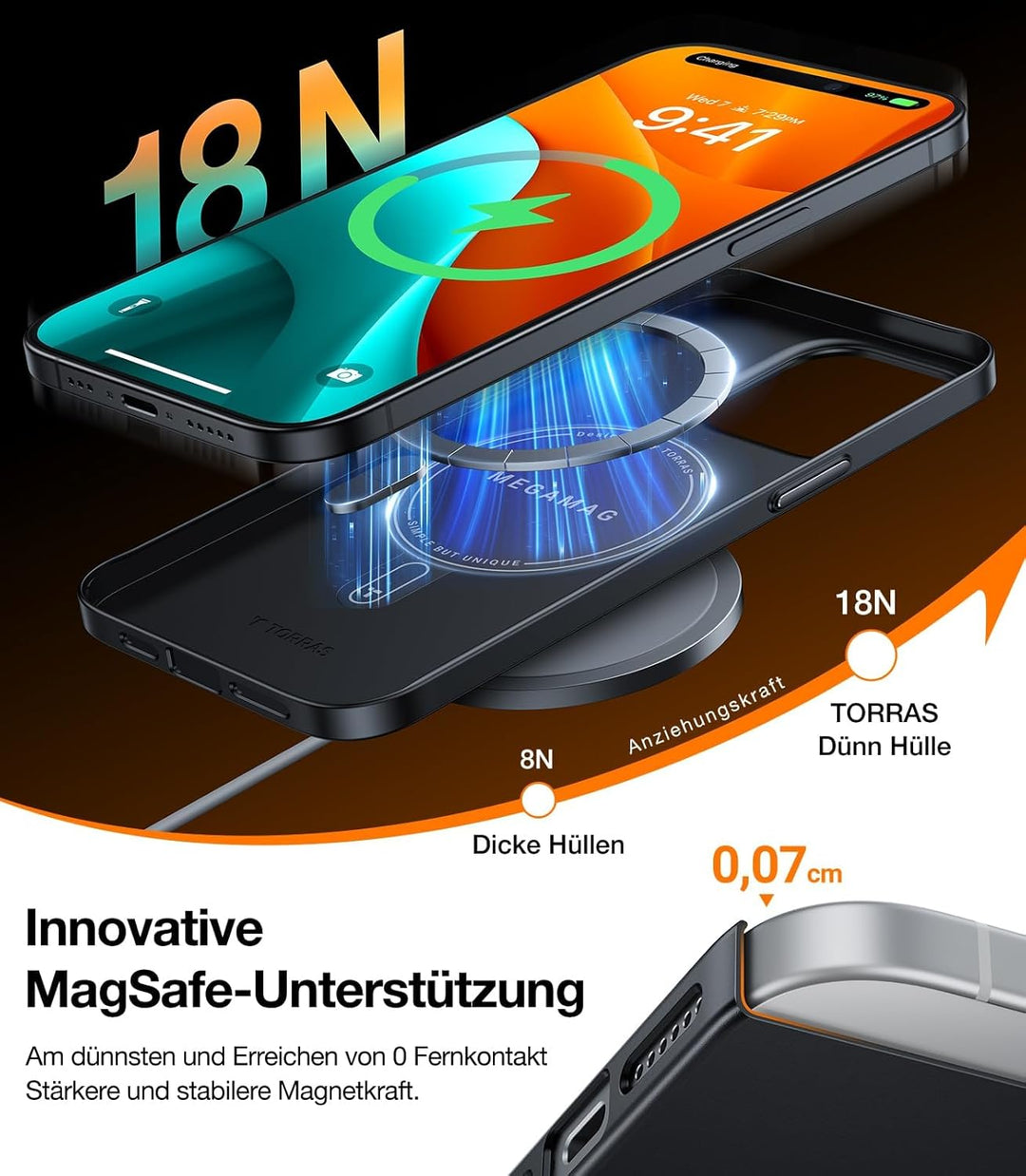 TORRAS Ultra Dünn für iPhone 13 Hülle für MagSafe [Nr. 1 Magnetkraft] Extrem Stossfest Kratzfest Cas