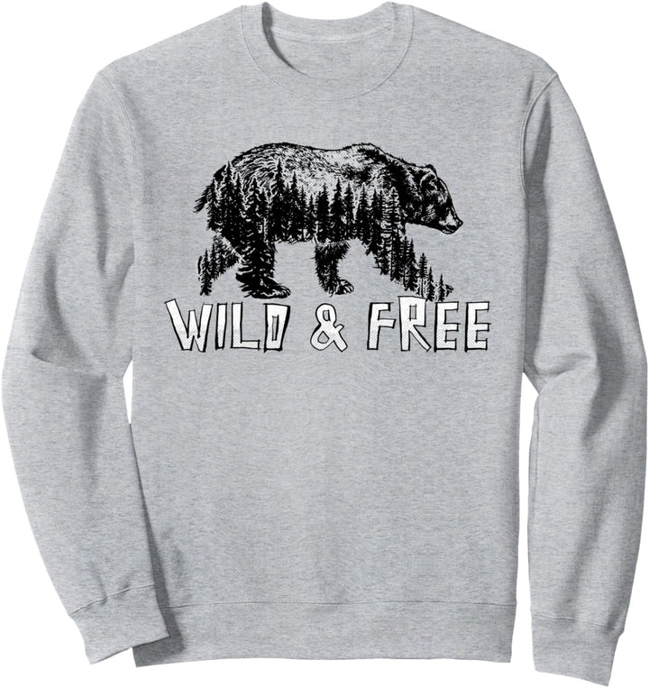 Wild & Free Grizzly Bear and Trees Sketch Illustration Sweatshirt