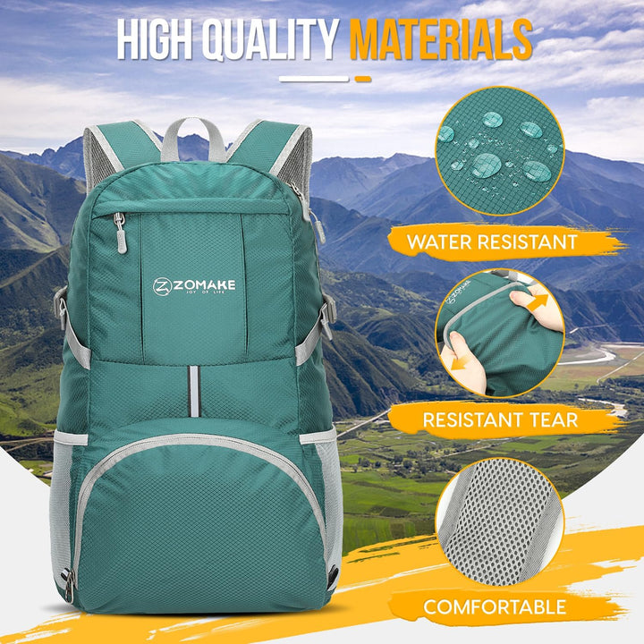 ZOMAKE Faltbarer Rucksack 35L,Leichter Rucksäcke Wasserdicht Wanderrucksack Packable Backpack für Da