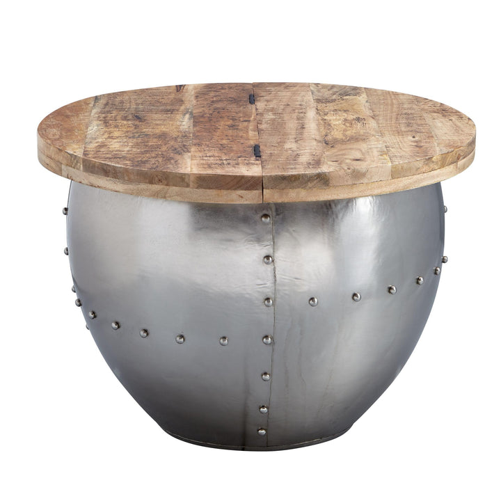 FineBuy Couchtisch Mango Massivholz/Metall 60x43x60 cm Industrial Style Rund | Design Wohnzimmertisc