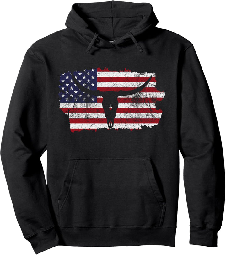 Longhorn Vintage Amerikanische Flagge Texas Patriotisches Pullover Hoodie