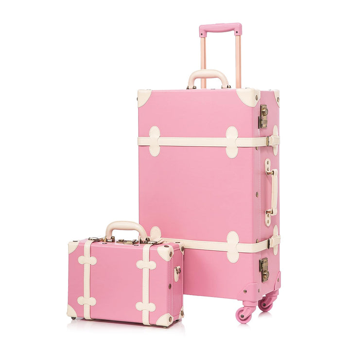 Unitravel Vintage Reisekoffer Set, 2 Teilig PU-Leder Gepäck mit Schminkkoffer, Hell Rosa, S+L Hell R