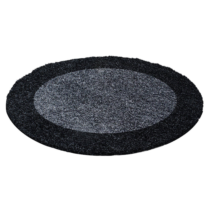 Carpettex Hochflor Teppich Wohnzimmer Shaggy Flokati Teppich Modern Bordüre Design 120 cm Rund Anthr
