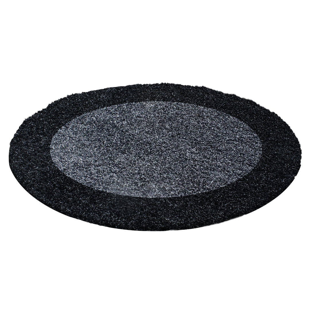 HomebyHome Teppich Wohnzinmer Shaggy Hochflor Anthrazit Rund 160 cm Rund Bordüre Design - Flauschige
