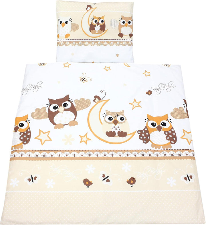 TupTam Unisex Baby Wiegenset 4-teilig Bettwäsche-Set: Bettdecke und Kopfkissen mit Bezug, Farbe: Eul