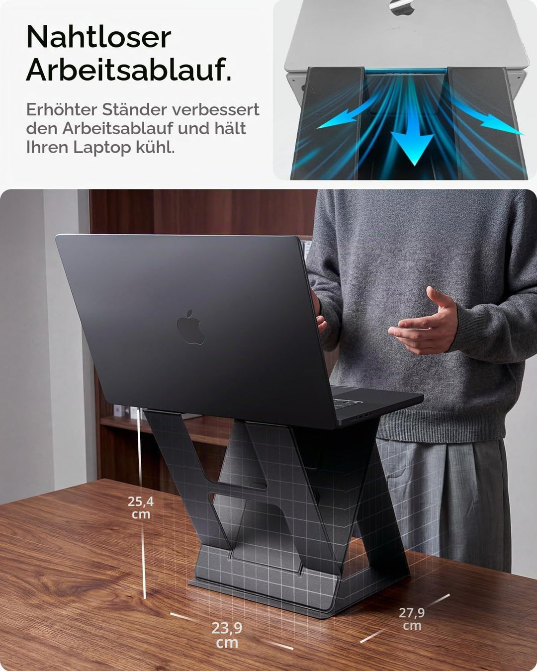 Spigen Slim Fold Laptop Ständer, Faltbare Laptop Halterung, Ergonomischer Erhöhung mit Doppelwinkel