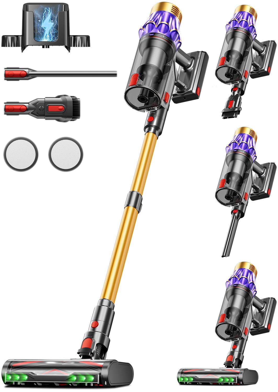 Akku Staubsauger, 50KPa/600W/70Min Staubsauger Kabellos mit Selbststehend, 1,8 L, Anti-Tangle-Bürste
