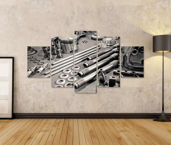 islandburner Bild auf Leinwand Sammlung Von Autoteilen Sortiert Monochrome Bilder Wandbilder Poster