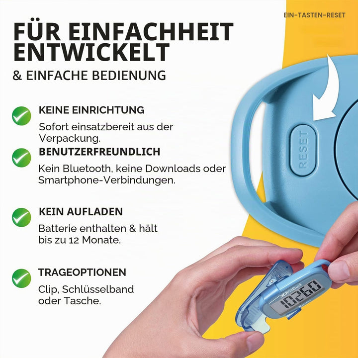 3DFitBud Einfacher Schrittzähler 3D von 3DActive mit Clip Lanyard Präziser Schrittzähler Grosses Dis