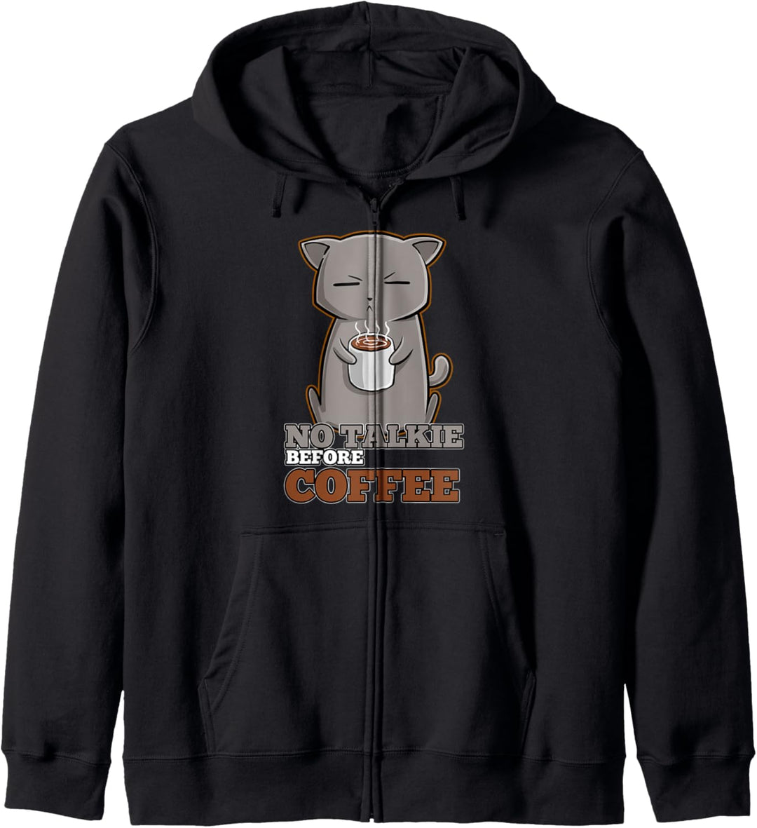 Katze mit Kaffee Miesepeter schlechte Laune Kapuzenjacke