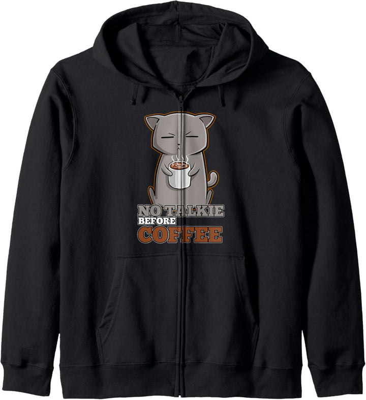 Katze mit Kaffee Miesepeter schlechte Laune Kapuzenjacke