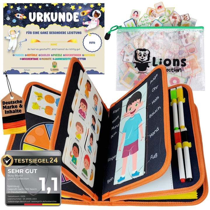 Lion's Collection Busy Board Deutsch - 10 Seiten Lernspass - Vielseitiges Activity Buch ab 3 Jahre -