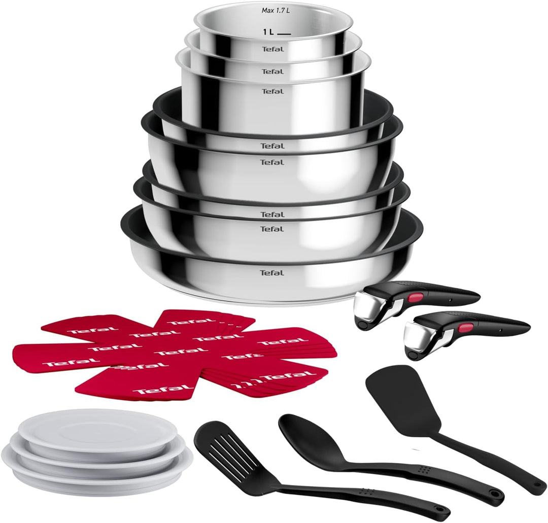 Tefal Ingenio Comfort Max 20-tlg. Kochgeschirr-Set, Titanium Antihaftversiegelung, stapelbar, platzs