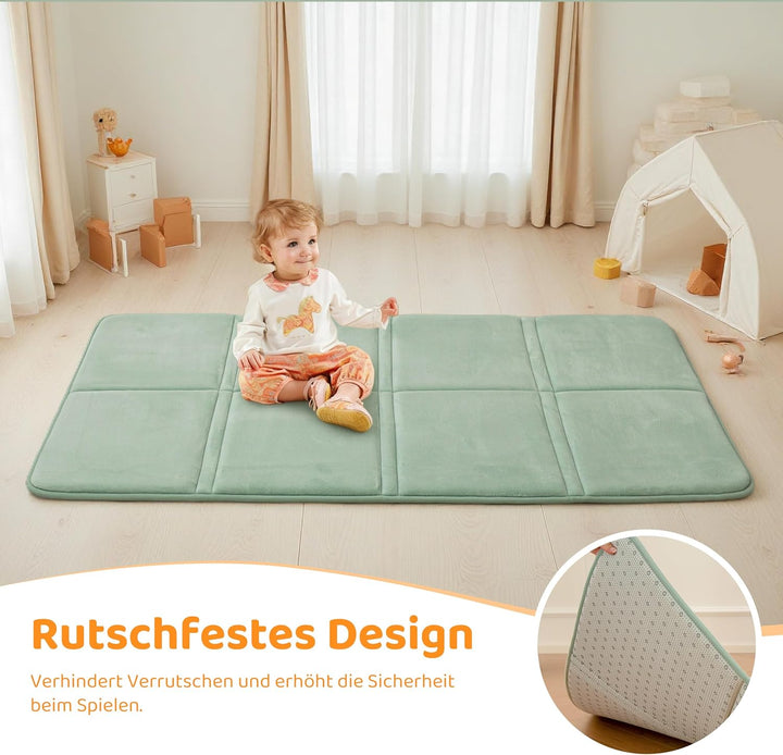 BYBYME 3cm Dicke Faltbare Krabbelmatte Baby, 80x150cm Spielmatte mit Rutschfester Unterseite, Weiche
