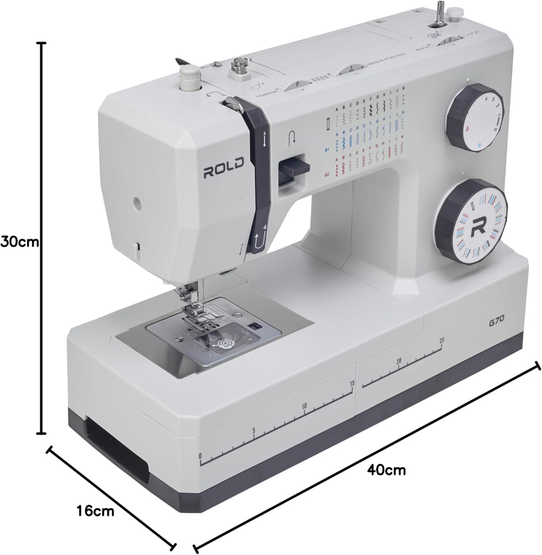 Rold G70 Nähmaschine mit 34 Nähprogramme, Automatisches Knopfloch, 100-Watt-Servomotor, Nadeleinfädl