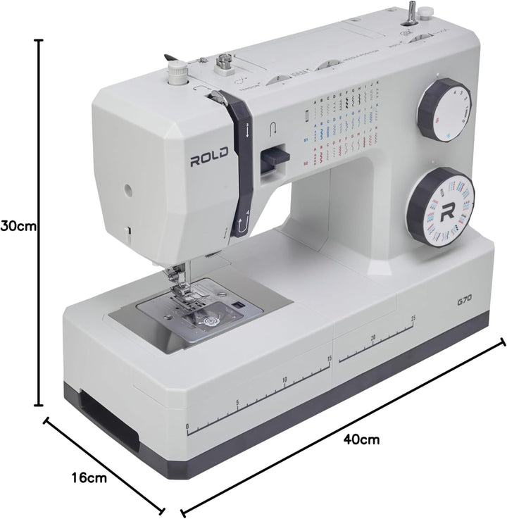 Rold G70 Nähmaschine mit 34 Nähprogramme, Automatisches Knopfloch, 100-Watt-Servomotor, Nadeleinfädl