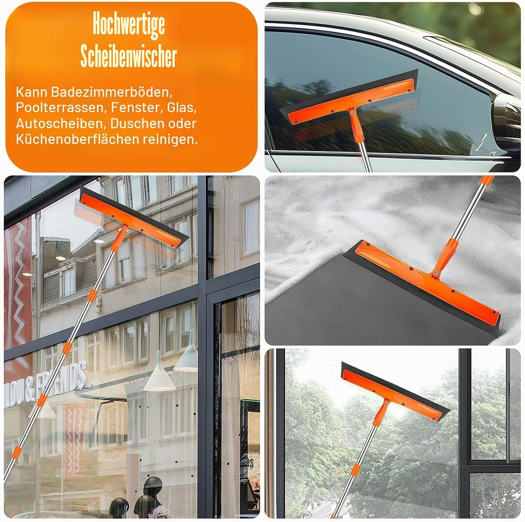 GAESHOW 4M Fensterputzer Set, 4 in 1 Teleskop Fensterwischer mit Abzieher, Staubwedel, Spinnenabzieh