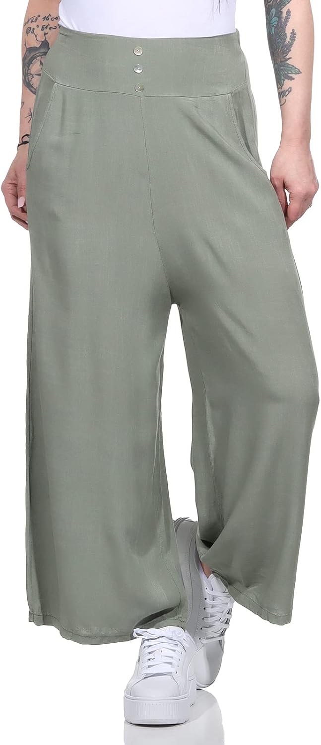 ZARMEXX Damen Hose Marlenehose Palazzo luftige Sommerhose Boho Hippie 7/8 Schlaghose 36-40 Armee, 36