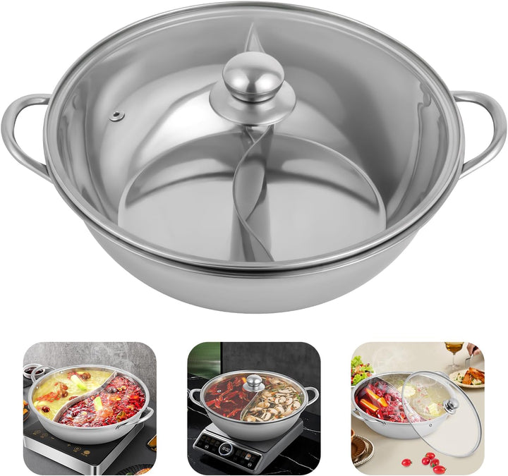 Hot Pot Herd, 28 cm Edelstahl Mandarinenentopf mit Deckel, Spülmaschinenfest, Shabu Shabu Topf für I