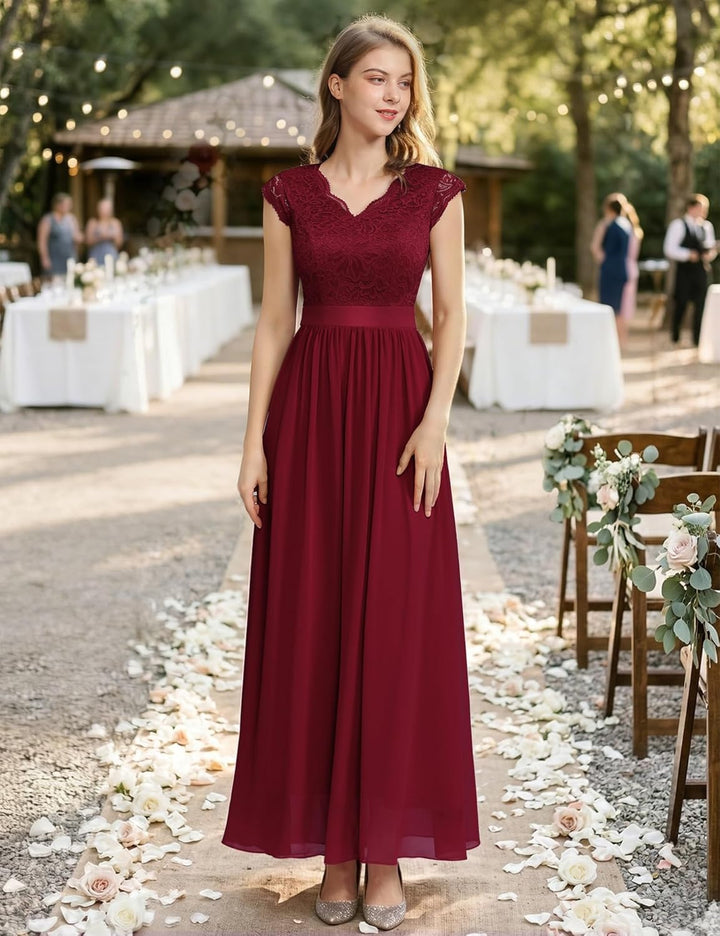 Dressystar Damen Ballkleid Maxi Lang Abendkleider Elegant für Hochzeit Spitzen Cocktailkeid M Band_d