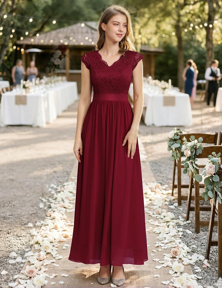 Dressystar Damen Spitzenkleid Elegant Hochzeit Abendkleider Maxi Cocktailkleid XL Band_darkred, XL B